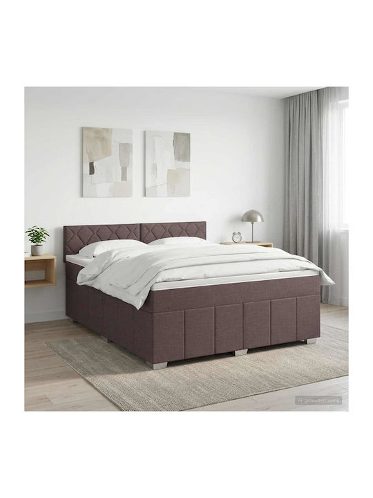 Double Upholstered Bed with Fabric Dark Brown w...