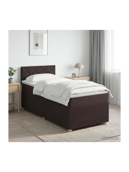 Single Bed Upholstered with Fabric Dark Brown w...