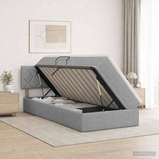 Wall Bed King Size Upholstered with Velvet Light Grey with Slats and Mattress 200x200cm