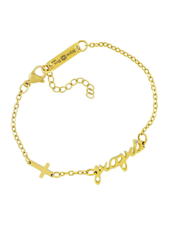 Bijou Box Damen Armband mit Kreuz-Design aus vergoldetem Stahl mit Zirkon
