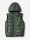 Kids’ Casual Short Sleeveless Hooded Jacket Khaki