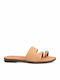 Leather Women's Flat Sandals Beige