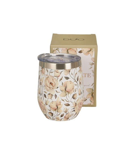 Thermos Bottle Stainless Steel 330ml Duo Flowers Classic English Roses White