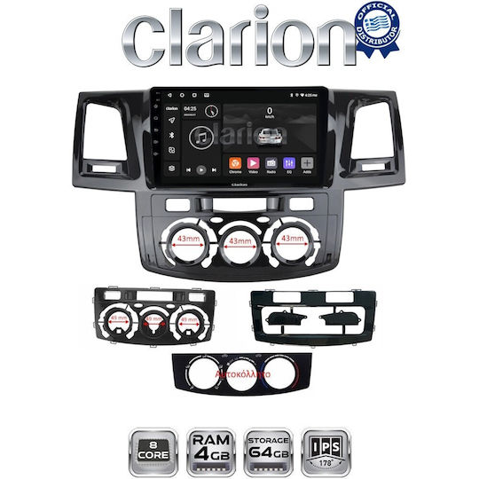 Clarion Gl52822 OEM Мултимедийна Екран Автомобилни Аудио Системи Toyota Hilux 2005 > 2016 Clima AC CarPlay AndroidAuto BT GPS WiFi GPRS