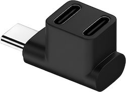 Avizar Мини двоен USB-C сплитер под прав ъгъл 90° 100W зареждане 4K 10Gbps черен
