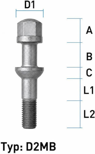 Болт За Колело M12x1,5 Изпъкнал Mercedes Ключ 17 Лъч 12 Дължина 40mm Анодизиран 1 Брой M1215ku45d