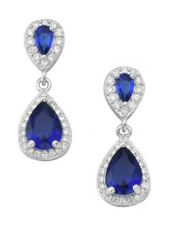Kontopoulos Silver Dangle Earrings with Blue Stones