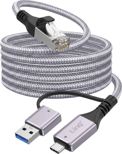 Linq RJ45 Ethernet кабел към USB-C USB 3.0 2 м високоскоростна мрежова връзка сив
