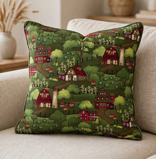 Oxygen Dekorativer Kissenbezug Grünes Cottage Houses Grünes Cottage Houses 45x45cm