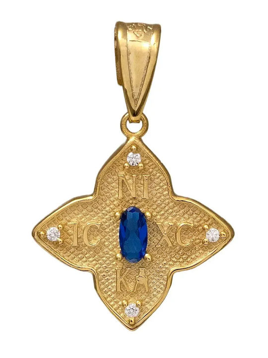 Kettenanhänger Konstantin mit Steinen aus 9K Gold mit Zirkon Blau