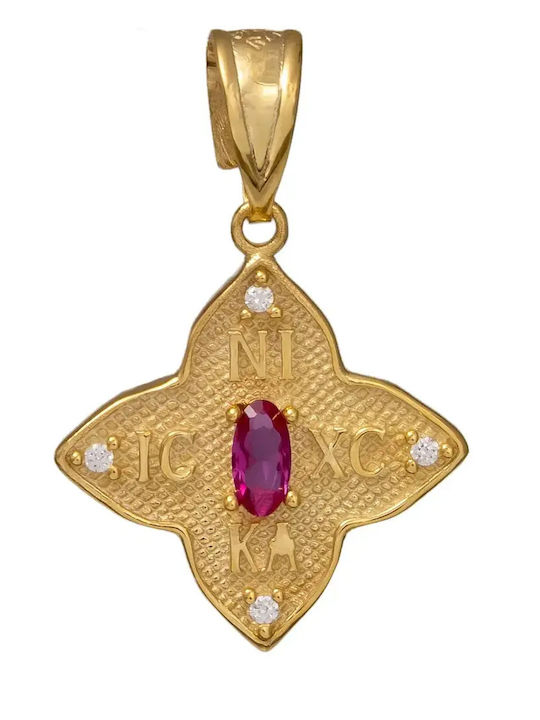 Charm Talisman Constantinato cu Pietre din Aur 9K cu Zircon Roșu
