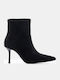 Ghete Dama De Catifea Ankle Boots Cu Toc Înalt Negre