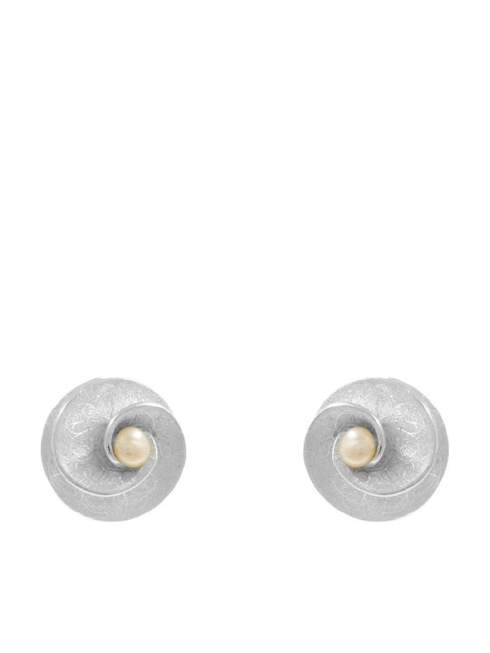 Bizoutaki Silver Gold Plated Stud Earrings with Stones and Pearls