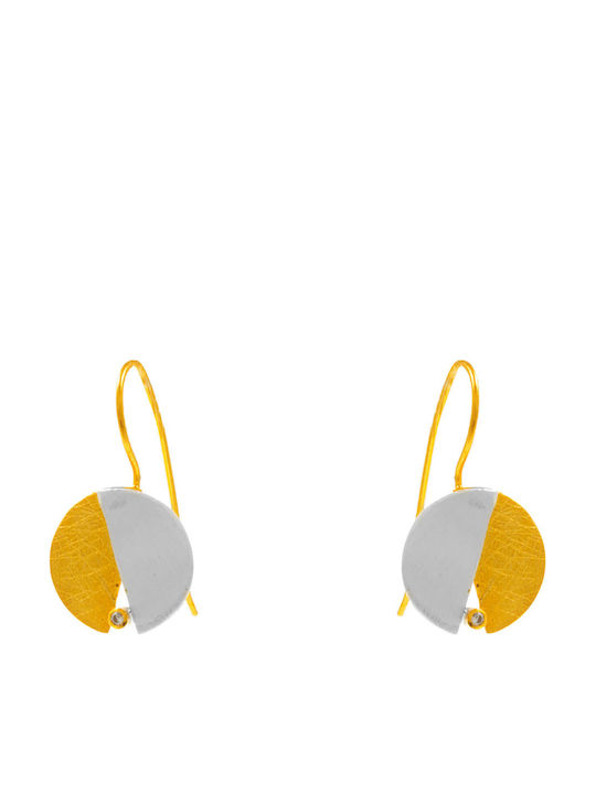 Bizoutaki Dangle Earrings Gold Plated Silver with Stones
