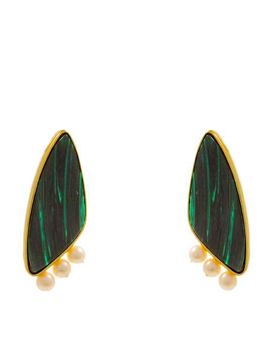 Bizoutaki Silver Gold Plated Stud Earrings with Stones and Pearls