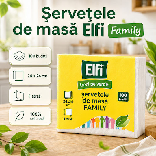 Elfi Family Șervețele De Masă 100 Bucăți 24 X 24 Cm Alb Neîngrășat