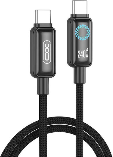 XO Braided / LED USB 2.0 Cable USB-C male - USB-C 240W PD Μπλε 2m 16.005.0420