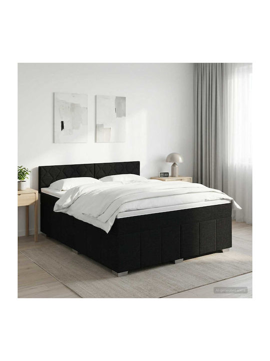 Double Upholstered Bed with Fabric Black with S...