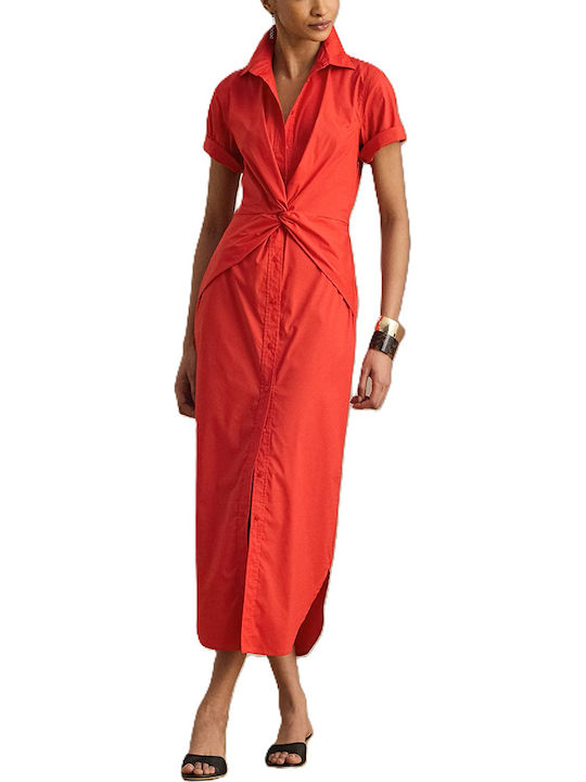 Sommer Midi Hemdkleid Satin Rotes