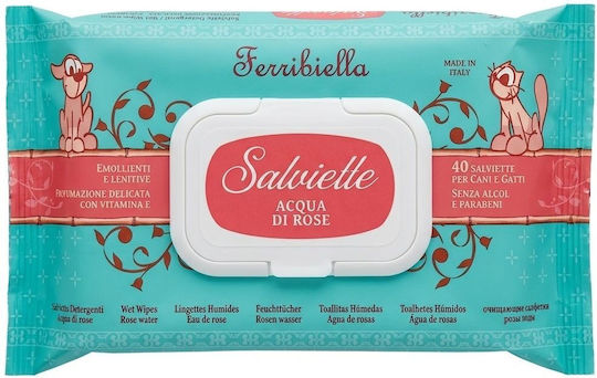 Cleaning Wipes 40 Pieces Ferribiella Rose Water For Dog Or Cat