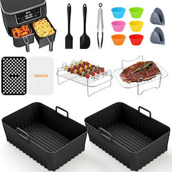 Set 17 Accesorii Ninja Foodi Af300eu Af400eu Af500eu pentru Prăjitoare cu Aer Dual Zone 7.6l-9.5l Fără Bpa Silicon Alimentar Oțel Inoxidabil 304 2 Inserții Din Silicon Frigărui Pentru Gătit Forme Pentru Grătar și Brioșe Mănuși Clești 100 Foi Hârtie Pentru Copt