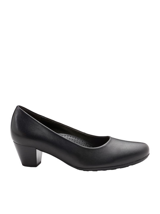 Leder Pumps mit Mittelhohem Absatz Schwarz