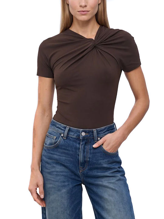 Access Fashion Stretch Kurzarm Damen-Bodysuit Damen-Bodysuits Braun