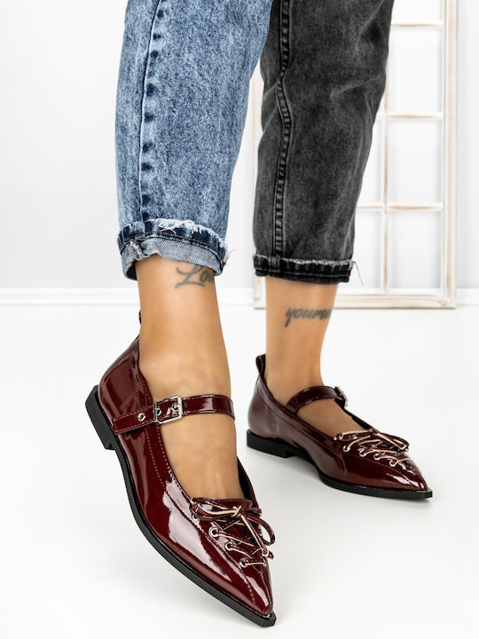 Pantofi Balerini Pentru Femei În Culoare Burgundy