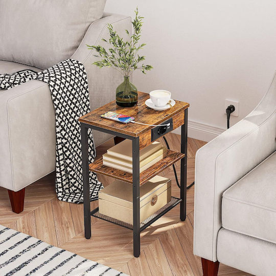 Wooden Bedside Table with Brown Metal Legs 38x28x55cm