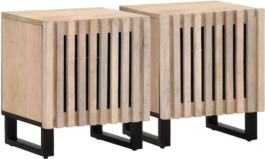 Нощни Шкафчета Дървени с Метални Крака Кафяви 2 Бройки 40x34x46см