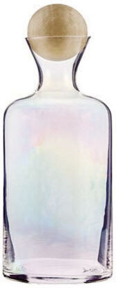 Glass Iridescent Bottle Wooden Ball Cap Elegant Decorative Bottle 1l 9x25cm 0503404 Faitakis Ftk-0503404