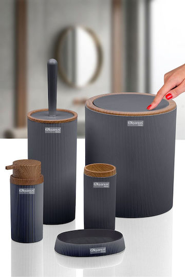SteweHome Set de accesorii pentru baie din lemn negru 5 buc