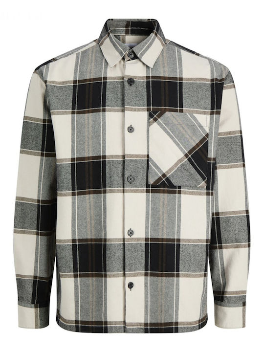 Jack & Jones Long Sleeve Overshirt in Wide Fit Checked Cloud Dancer
