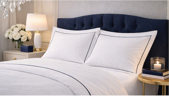 Valeria Home Set Huse Pentru Pilote 240x260cm Supradublă Cu 2 Fețe De Pernă Și 1 Cearșaf Navy Linia