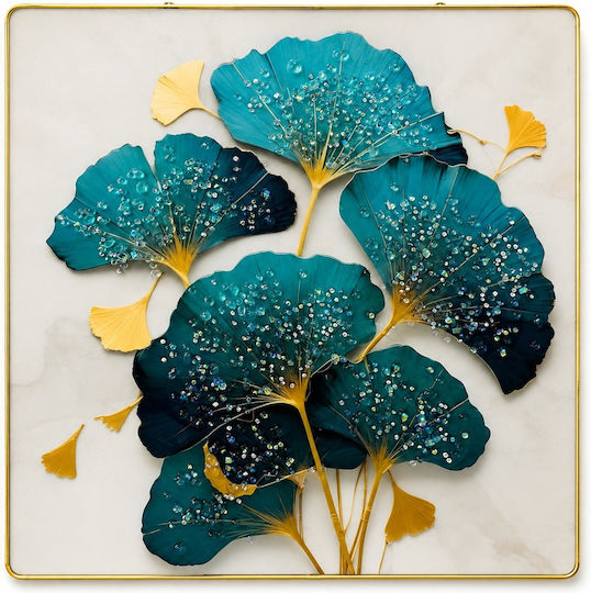 3D Dekoratives Ginkgo Gemälde Glänzende Kristalle 40x40 cm