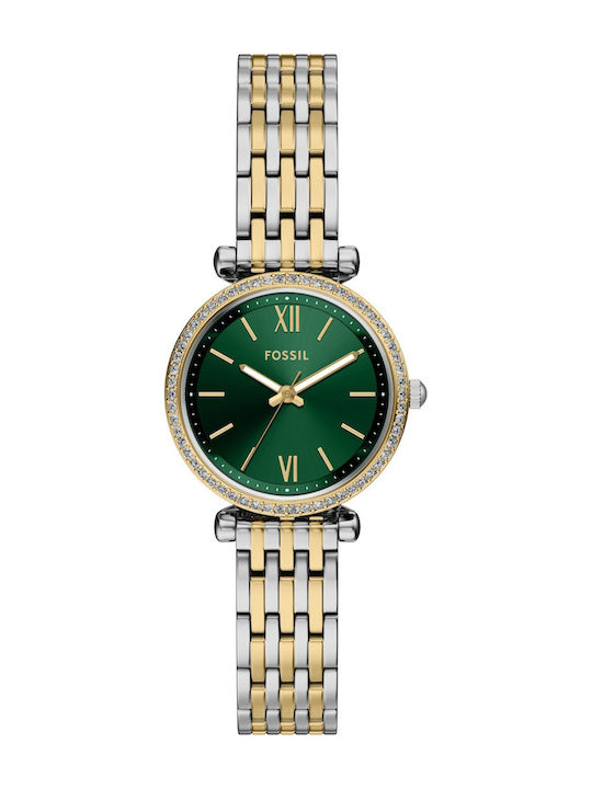 Fossil Carlie Crystals Ceas Dama 28mm Baterie Cu Brățară Din Oțel Inoxidabil Rose Gold