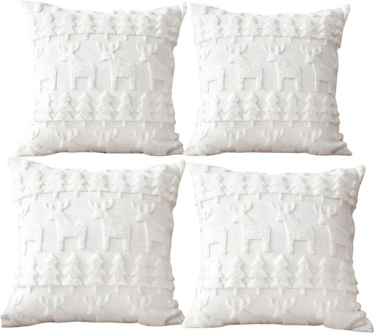Decorative Christmas Fluffy White Pillowcases 4 Pcs 50 X 50 Cm