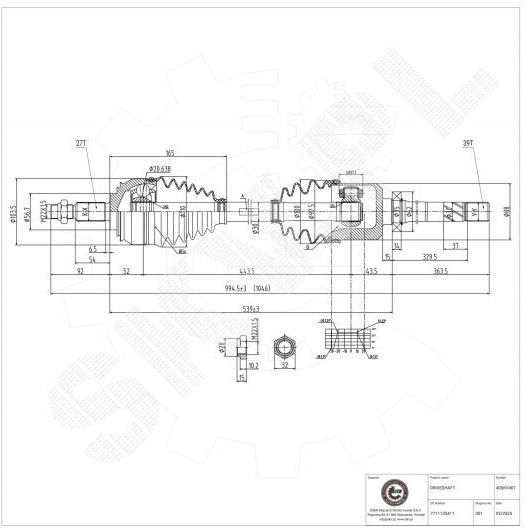 Άξονας Μετάδοσης Κίνησης Renault Espace Iv Εμπρός Δεξιά 7711135411