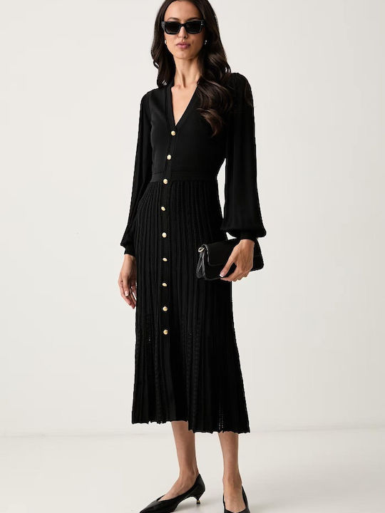 Rochie-Cămașă Midi Neagră