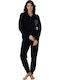 Boyraz Winters Damen Schlafanzug Set Baumwolle Marineblau