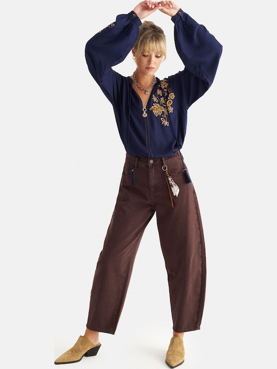 Damen Jeans Hosen Braun Mit Rissen