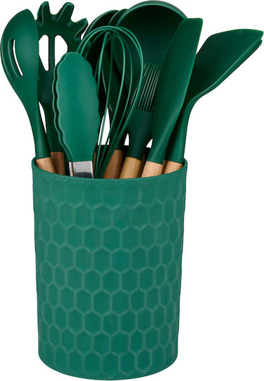 Alpina Appliances Cooking Utensil Set from Silicone With Stand 12 Pieces Green