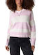 Damen Pullover Aus Baumwolle Mit V-Ausschnitt Gestreift Ecru/Rosa