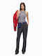 Women's Fabric Trousers with Rubber Band in Straight Leg Style Grey