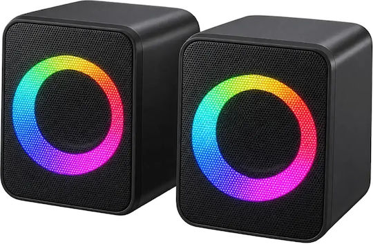 K2059 Компютърни говорители 2.0 с RGB осветление и мощност 6W Черни