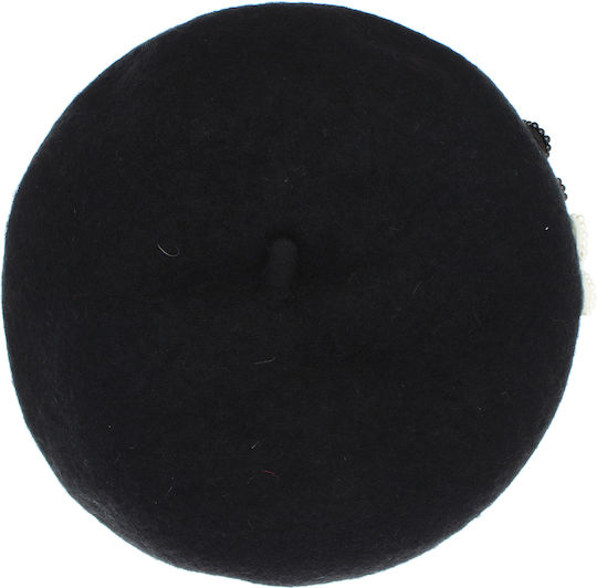 Beretă De Lână Pentru Femei ButicCochet O Singură Mărime Design Floare Cu Perle Negru Bsc551