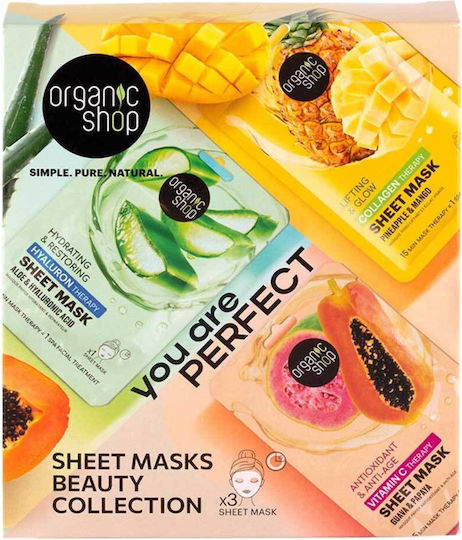 Natura Siberica Organic Shop Промо Плат Маски Beauty Collection Collagen Boost Плат Маска Basic Стягане и Лифтинг 1 бр Hyaluron Solution Плат Маска Basic Хидратация 1 бр и Vitamin C Плат Маска