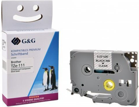 G&G Ταινία Ετικετογράφου 8m x 6mm σε Μαύρο Χρώμα Συμβατή με Brother TZe/TZ