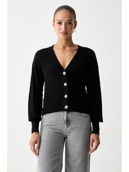 Short Women's Knitted Cardigan Black