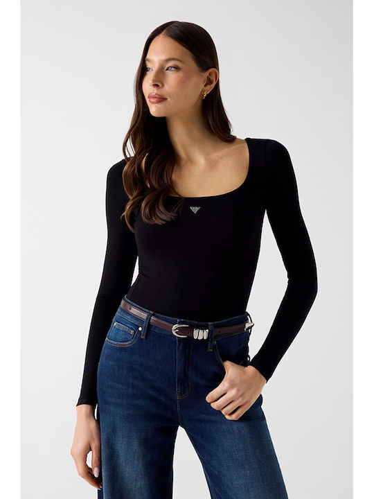 W6yp21k4356-jblk Guess Ls Square Nk Larissa Body Γυναικείο Κορμάκι Μαύρο